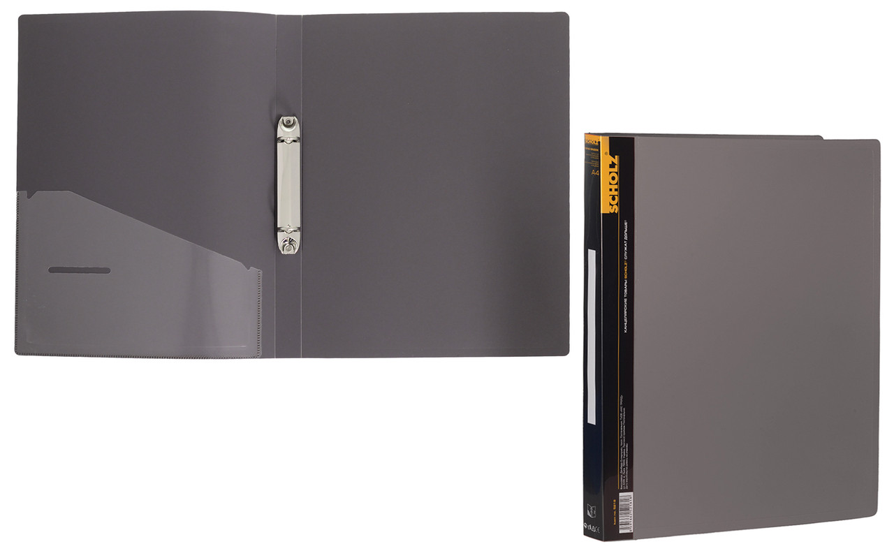 Папка на кільцях SCHOLZ (5218SCH), на 2 кільця, PP, 700мкм, A4 з кишенею, сіра